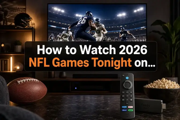 A reading "How to Watch 2026 NFL Games Tonight on…". CRITICAL TYPOGRAPHY RULES: render the text on 1–2 lines, centered, with